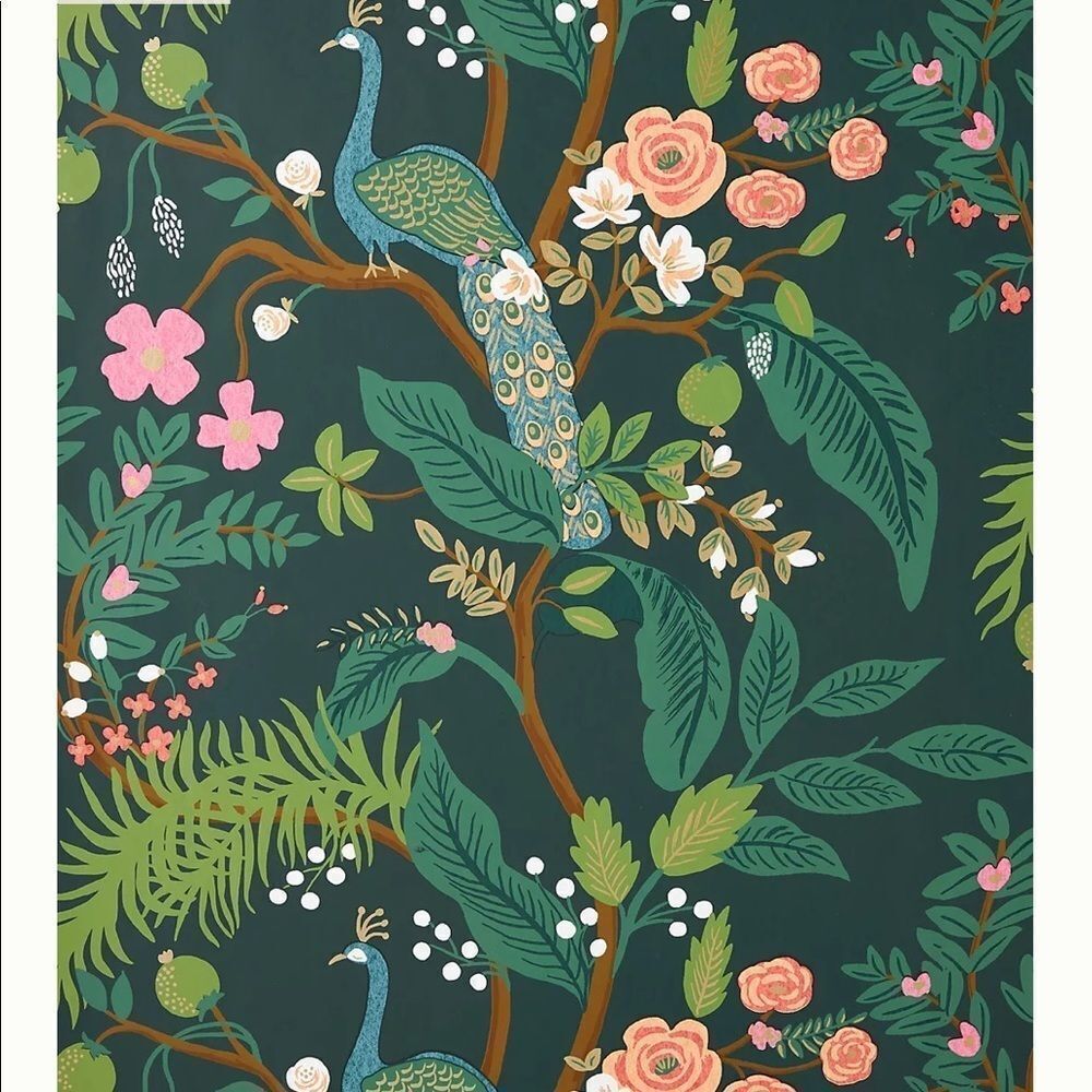 New Anthropologie Rifle Paper Peacock Wallpaper Emerald